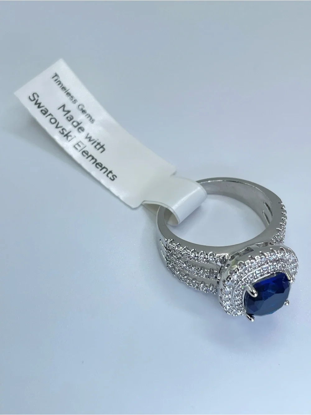 Swarovski Crystal Elements Sapphire Blue Crystal Halo Statement Ring Size 8
